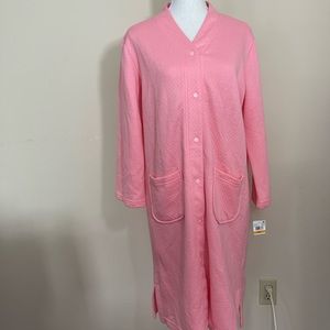 Vintage Miss Elaine Quilted Robe Snap Up Front Pockets  Coral Pink Small NWT